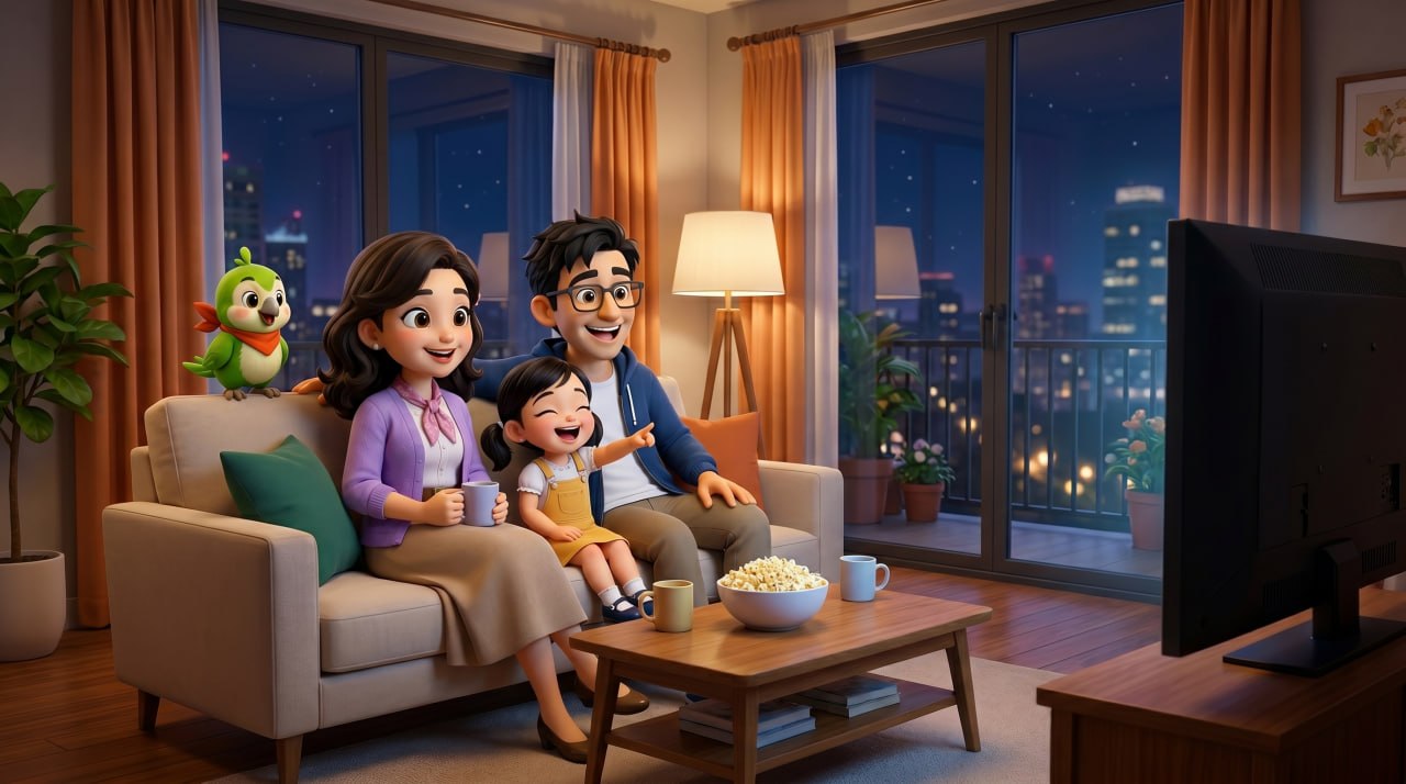 Family watching TV